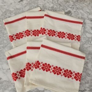 Vintage Linen Woven Square Napkins Hevesi Nepmuveszeti Slavic Swedish Set Of 6